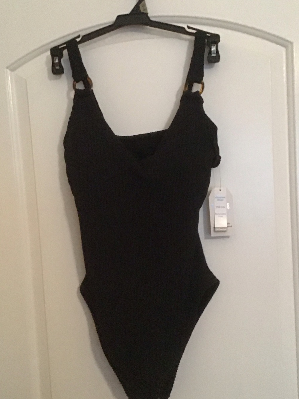 Time and Tru Black One-Piece Swimsuit with Ring-Trim Straps